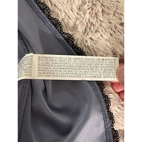 Forever 21‎ Womens Velvet Slip Dress With Lace Trim & Side Slit In Blue - Picture 5 of 15